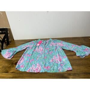 Lilly Pulitzer DAKOTA Top Blouse Amalfi Blue Fishes - Size XS - $128
